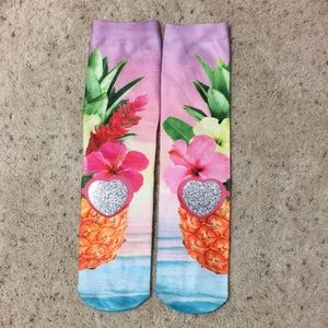 NWOT Pineapple Glitter Socks - One Size Fits Most